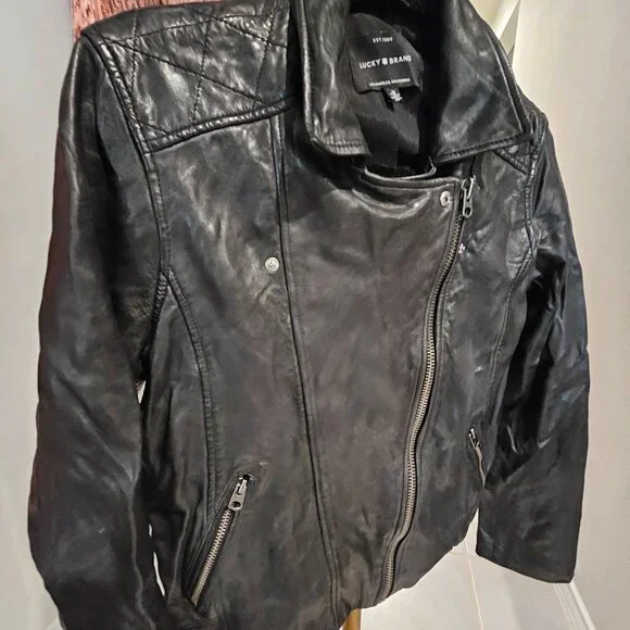 Black Leather Lucky Brand Jacket - Picture 2 of 11
